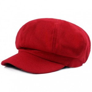 Newsboy Caps Womens Woolen Elastic Octagonal Ivy Newsboy Cabbie Gatsby Painter Hat Cap - Red - CT188KNORI0 $13.44