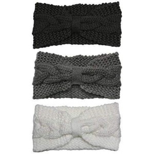 Cold Weather Headbands 3 Pack Womens Winter Knit Headband & Hairband Ear Warmer & Beanies - Black-white-gray-bow - CM189NUEDR...