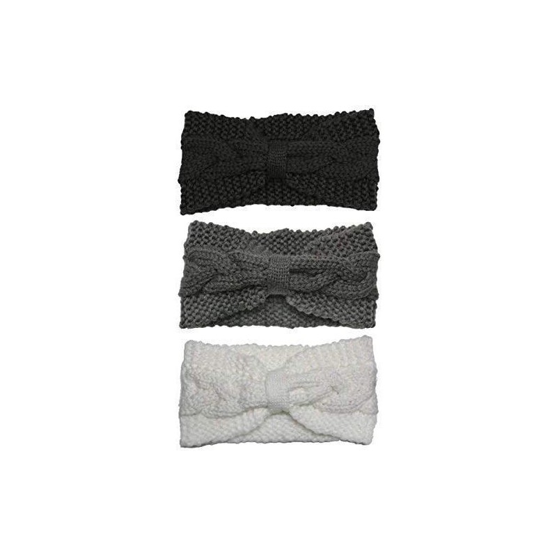 Cold Weather Headbands 3 Pack Womens Winter Knit Headband & Hairband Ear Warmer & Beanies - Black-white-gray-bow - CM189NUEDR...