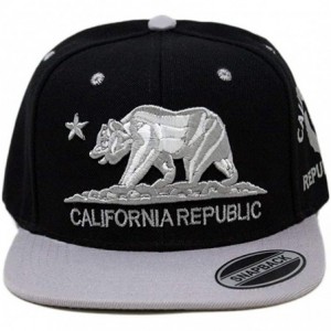 Baseball Caps California Republic Bear Logo Snapbacks Flat Brim Adjustable Snapback Hat Cap - Black Gray 01 - CF196XH2A3K $10.58