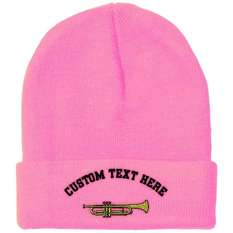 Skullies & Beanies Custom Beanie for Men & Women Trumpet Music B Embroidery Acrylic Skull Cap Hat - Soft Pink - CG18ZS3QLWL $...