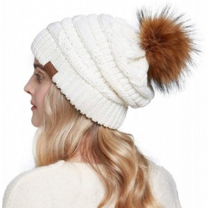 Skullies & Beanies Women Winter Knit Slouchy Beanie Hats with Faux Fur Pom Pom Thick Warm Chunky Baggy hat Ski Cap - CJ18X034...