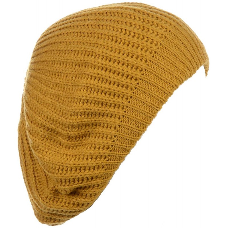 Berets Fall Winter Knit Beanie Beret Hat for Women Soft Knit Lining Many Styles - Mustard - CH18U8LN952 $11.06