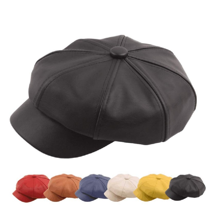 Newsboy Caps Unisex Vintage Newsboy Cabbie Painter Cap Winter Beret Visor Hat (Red) - Red - CQ18IL49RWM $11.08