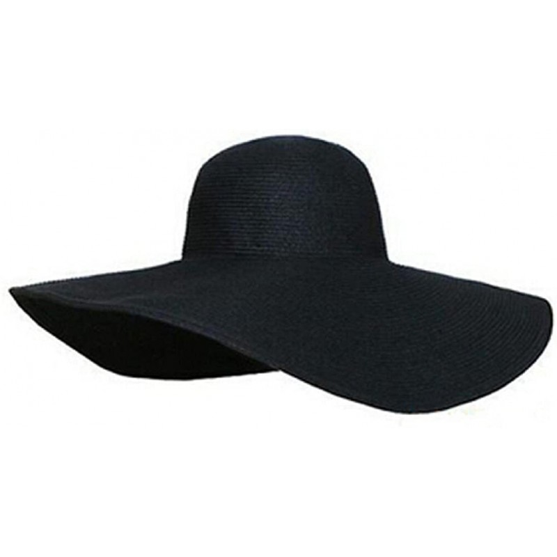 Sun Hats Summer Foldable Wide Large Brim Floppy Beach Sun Straw Hat Cap - Black - CB12335QI5L $11.58