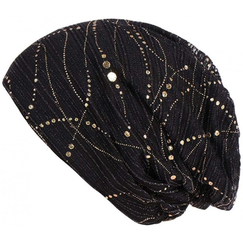 Skullies & Beanies Womens Floral Beanie Hat Chemo Cap Stretch Slouchy Turban Scarf Headwear - Black - CD18HC2UNYQ $8.70