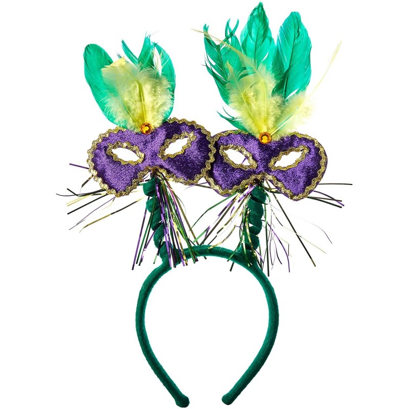 Headbands Mardi Gras Mask w/Feathers Boppers - Green/Gold/Purple - CI1172XRRBP $15.01