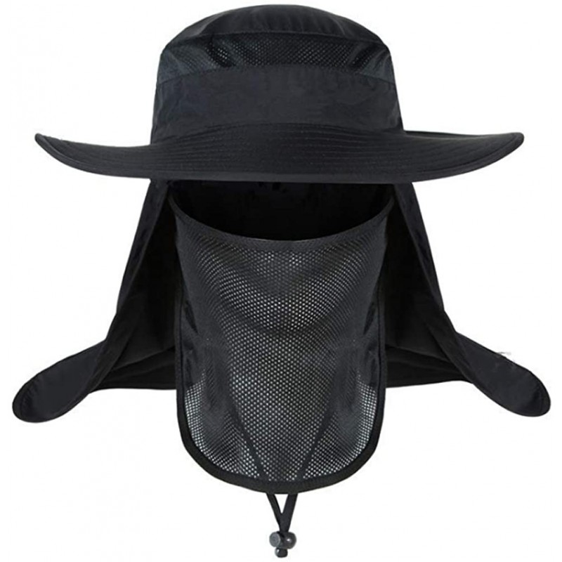 Sun Hats Windproof Fishing Hats UPF50+ UV Protection Sun Cap Outdoor Bucket Mesh Hat - Black - CB18U6XXGH9 $18.96