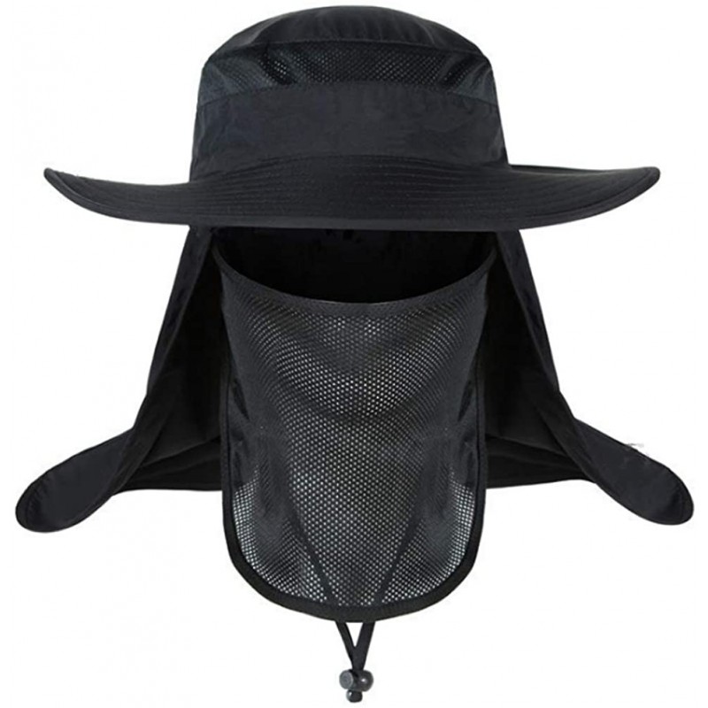 Sun Hats Windproof Fishing Hats UPF50+ UV Protection Sun Cap Outdoor Bucket Mesh Hat - Black - CB18U6XXGH9 $12.23