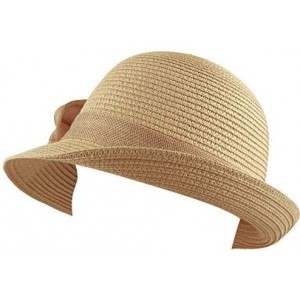 Sun Hats Womens Floppy Summer Sun Beach Wide Brim Straw Hat - Fh8-brown - CZ18D75C854 $14.16