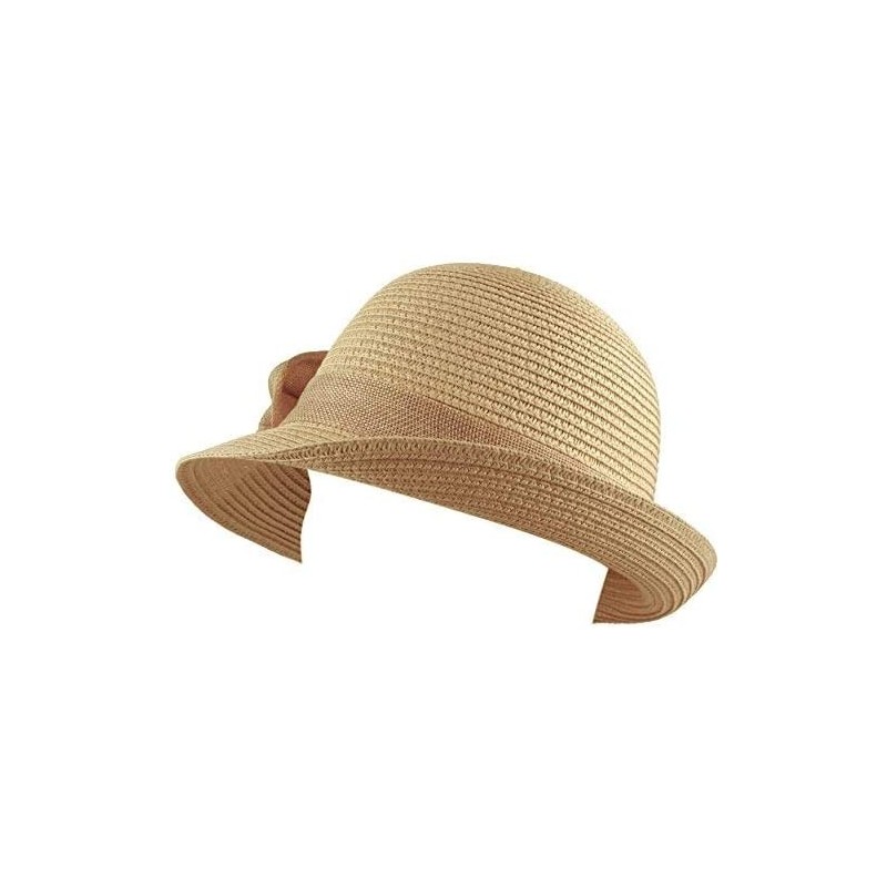 Sun Hats Womens Floppy Summer Sun Beach Wide Brim Straw Hat - Fh8-brown - CZ18D75C854 $14.16