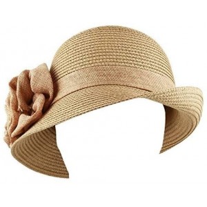 Sun Hats Womens Floppy Summer Sun Beach Wide Brim Straw Hat - Fh8-brown - CZ18D75C854 $14.16