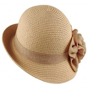 Sun Hats Womens Floppy Summer Sun Beach Wide Brim Straw Hat - Fh8-brown - CZ18D75C854 $14.16