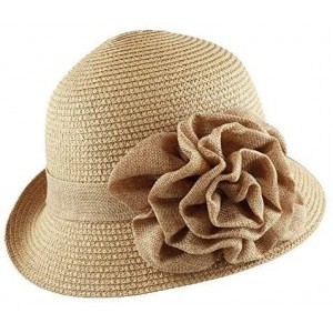 Sun Hats Womens Floppy Summer Sun Beach Wide Brim Straw Hat - Fh8-brown - CZ18D75C854 $14.16