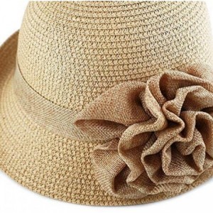 Sun Hats Womens Floppy Summer Sun Beach Wide Brim Straw Hat - Fh8-brown - CZ18D75C854 $14.16