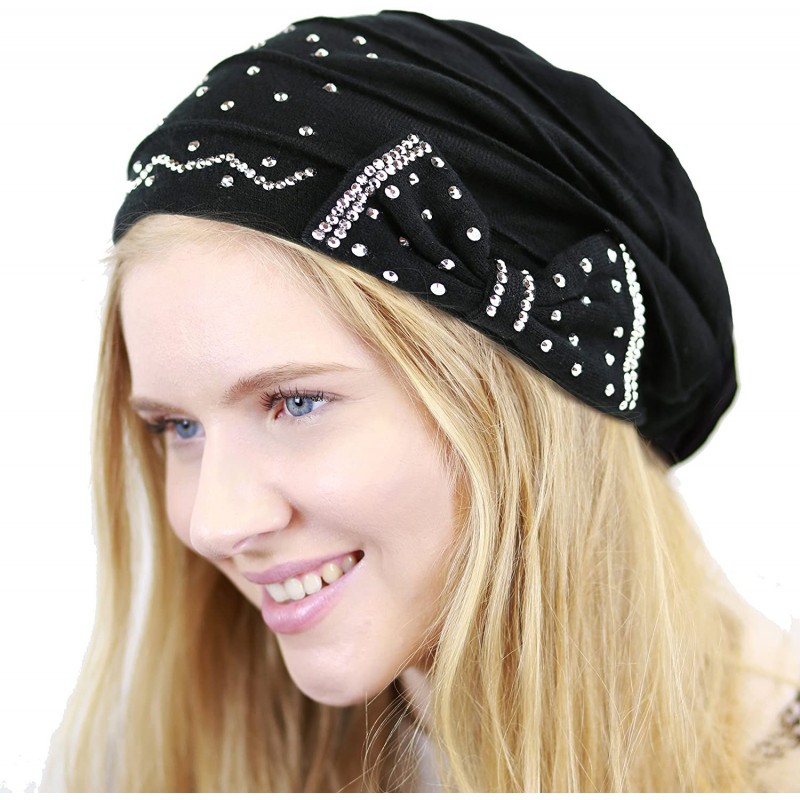 Skullies & Beanies Women's Handmade Warm Baggy Fleece Lined Slouch Beanie Hat - 2. Ribbon2 - Black - CX18ZN24AAW $11.81