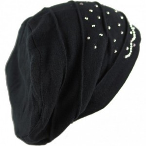 Skullies & Beanies Women's Handmade Warm Baggy Fleece Lined Slouch Beanie Hat - 2. Ribbon2 - Black - CX18ZN24AAW $11.81