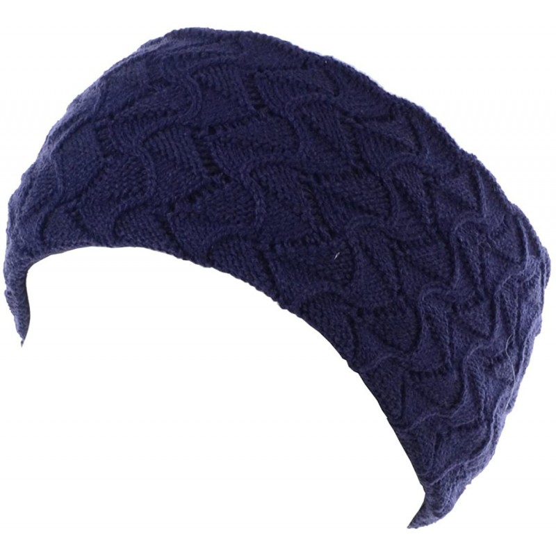 Cold Weather Headbands Womens Chic Cold Weather Enhanced Warm Fleece Lined Crochet Knit Stretchy Fit - Wave Navy - CL184L4QSG...