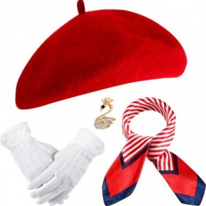 Berets Beret Costume Women Wool Beret French Artist Beret Hat Set Scarf Brooch Gloves Red - CD18YIAY2LE $20.63