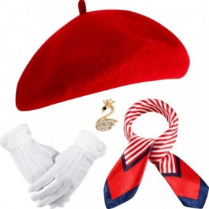 Berets Beret Costume Women Wool Beret French Artist Beret Hat Set Scarf Brooch Gloves Red - CD18YIAY2LE $9.63