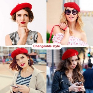 Berets Beret Costume Women Wool Beret French Artist Beret Hat Set Scarf Brooch Gloves Red - CD18YIAY2LE $9.63