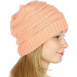 Skullies & Beanies USA Trendy Warm Chunky Soft Stretch Cable Knit Slouchy Beanie - Peach - CE17YCWUL9R $9.68