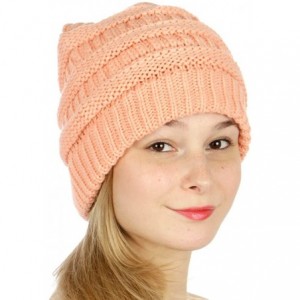 Skullies & Beanies USA Trendy Warm Chunky Soft Stretch Cable Knit Slouchy Beanie - Peach - CE17YCWUL9R $9.68