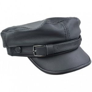 Newsboy Caps Unisex Genuine Leather Greek Fisherman Sailor Fiddler Driver Hat Flat Cap - Black - CM18G2TWIO6 $19.21