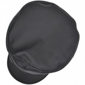 Newsboy Caps Unisex Genuine Leather Greek Fisherman Sailor Fiddler Driver Hat Flat Cap - Black - CM18G2TWIO6 $19.21