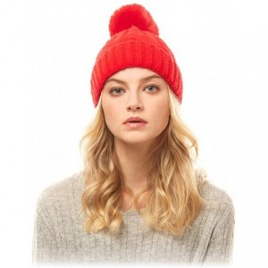 Skullies & Beanies Me Plus Women Fashion Fall Winter Soft Cable Knitted Faux Fur Pom Pom Beanie Hat - Cable Knit - Red - CP18...