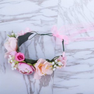 Headbands Adjustable Flower Crown Headband - Flower Headband for Women Girl Floral Festival Wedding Party Wreath - Pink - CZ1...