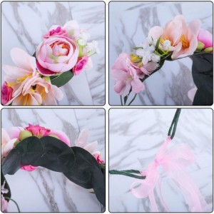 Headbands Adjustable Flower Crown Headband - Flower Headband for Women Girl Floral Festival Wedding Party Wreath - Pink - CZ1...