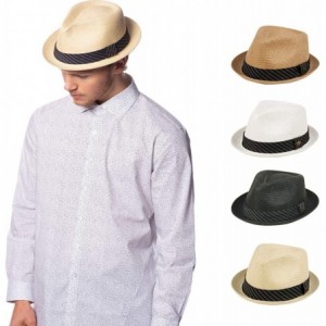 Fedoras Mens Summer Fedora Cuban Style Short Brim Hat - Black - CT12GW8FTR9 $29.79