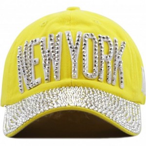 Baseball Caps Beaded Shiny Studded New York Premium Cap - Yellow - CP12DA6OTZN $15.44