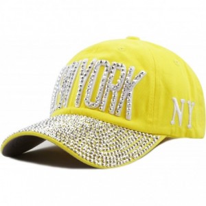 Baseball Caps Beaded Shiny Studded New York Premium Cap - Yellow - CP12DA6OTZN $15.44