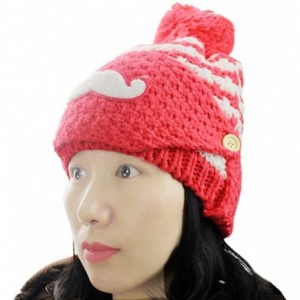 Bomber Hats Women's Beard Mustache Knitted Striped PHat Hip Hop Beanie Cap - Watermellon Red - CO11S8E0YJT $13.70