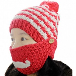 Bomber Hats Women's Beard Mustache Knitted Striped PHat Hip Hop Beanie Cap - Watermellon Red - CO11S8E0YJT $13.70