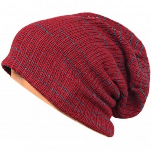 Skullies & Beanies Unisex Beanie Hat Slouchy Knit Cap Skullcap Stripe Baggy Style 1011 - Claret - CH128MZ23RT $18.23