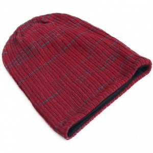 Skullies & Beanies Unisex Beanie Hat Slouchy Knit Cap Skullcap Stripe Baggy Style 1011 - Claret - CH128MZ23RT $8.02