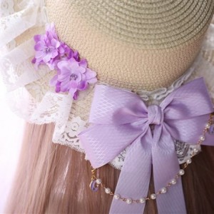 Sun Hats Sun Hats for Women UV Protection Summer Sweet Cute Lolita Lace Straw Hat - Purple - CJ18EH42XY8 $29.68