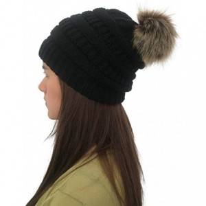 Skullies & Beanies Pom Pom Hats for Women Winter Cable Knit Beanie Faux Fur Pom Pom Soft Warm Ski Cap Girls - Black Pom Hat -...