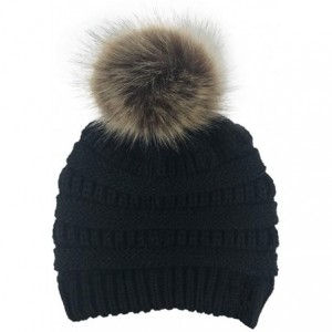 Skullies & Beanies Pom Pom Hats for Women Winter Cable Knit Beanie Faux Fur Pom Pom Soft Warm Ski Cap Girls - Black Pom Hat -...