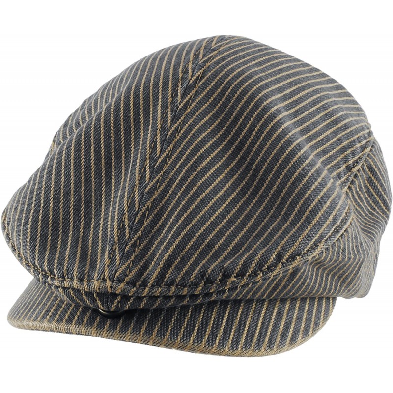 Newsboy Caps Cotton Jean Stripe Flat Cap Cabbie Hat Gatsby Hunting Newsboy Hunting Beret - Washed Blue - CF11MG6LPJN $11.78