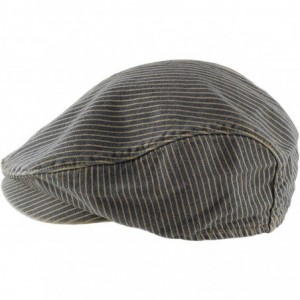 Newsboy Caps Cotton Jean Stripe Flat Cap Cabbie Hat Gatsby Hunting Newsboy Hunting Beret - Washed Blue - CF11MG6LPJN $11.78