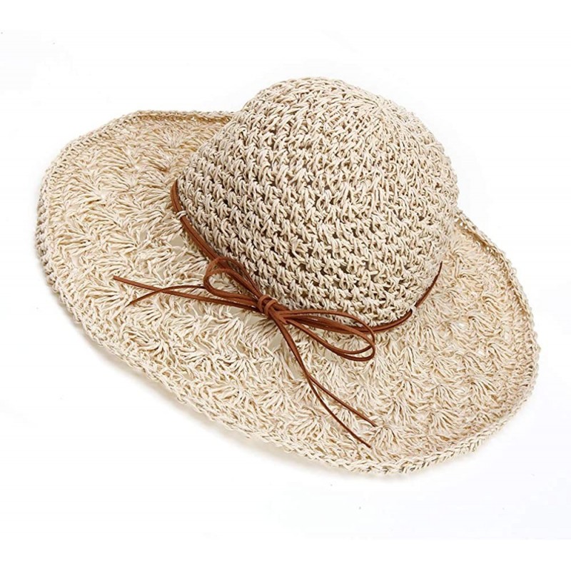 Sun Hats Straw Hats for Women Wide Brim Caps Foldable Summer Beach Sun Protective Hat - Beige - CB18RRKZKNM $14.18