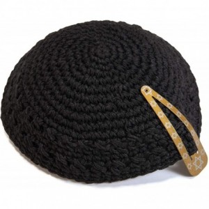 Skullies & Beanies Classic Knitted 18 cm Black Cotton Kippah Jewish Traditional Kippa Yarmulke Round - CH18E35O3TX $26.73