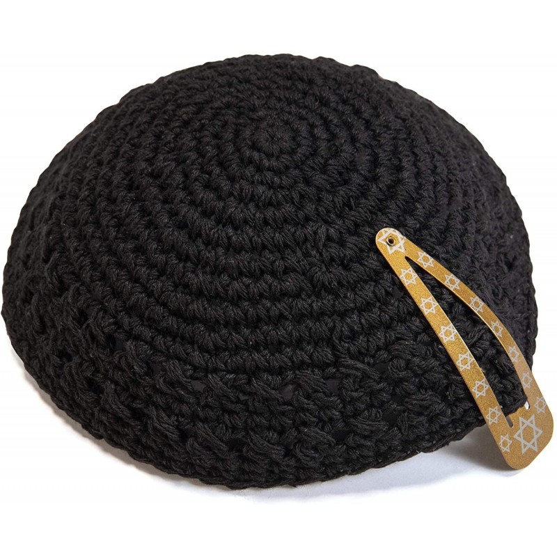 Skullies & Beanies Classic Knitted 18 cm Black Cotton Kippah Jewish Traditional Kippa Yarmulke Round - CH18E35O3TX $22.57