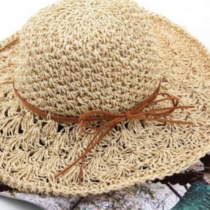Sun Hats Straw Hats for Women Wide Brim Caps Foldable Summer Beach Sun Protective Hat - Beige - CB18RRKZKNM $14.18