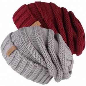 Skullies & Beanies Knitted Slouchy Oversized Crochet - Grey / Red - C318HSN6A9L $14.87