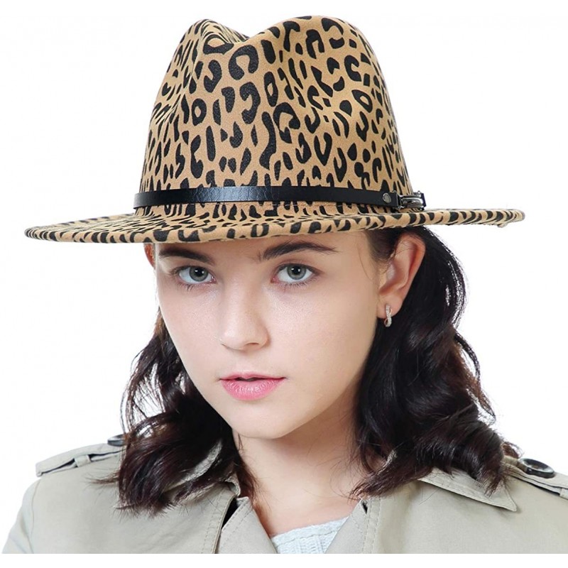Fedoras Men & Women Classic Wide Brim Fedora Hat with Belt Buckle Wool Felt Panama Fedora M/L - A1-leopard Print-camel - CF18...